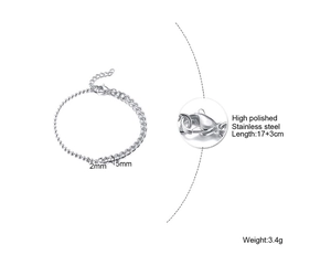 Detailed close-up of mixed bead and link stainless steel bracelet with lobster clasp