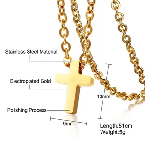 Polished gold stainless steel cross necklace with a minimal small pendant for women