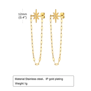 Boucles d'Oreilles à Chaîne à Franges en Acier Inoxydable pour Femmes Étoile Plaquée Or Strass Boucles d'Oreilles Bijoux