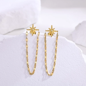 Boucles d'oreilles étoile polaire dorées en acier inoxydable avec zircon