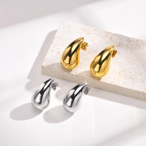 Minimalist Stainless Steel Teardrop Stud Earrings For Women High Polish Water Drop Fashion Pierced Jewelry Daily Party