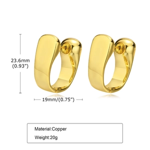 Polished gold U-shaped geometric hoop earrings in copper with high mirror finish