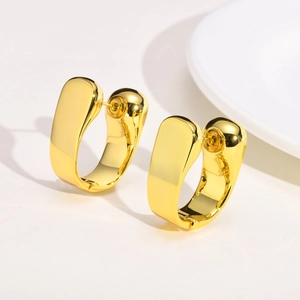 Polished gold-tone U-shaped geometric earrings set for women with minimalist copper design