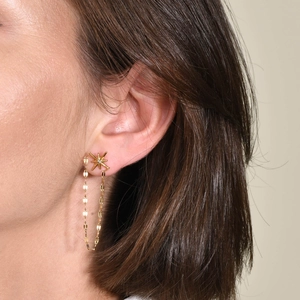 Boucles d'oreilles étoile en acier inoxydable doré avec zircon et chaîne pendante
