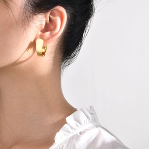 Minimalist Geometric Gold Plated Copper U-Shaped Hoop Earrings For Women High Polish Mirror Finish Fashion Jewelry Gift