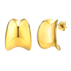 Minimalist golden stainless steel irregular C-shape stud earrings with polished finish