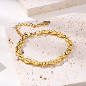 Bracciale minimalista in acciaio inossidabile dorato 18K con catena a chicco di caffè