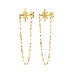 Boucles d'oreilles étoile en acier doré avec zircone et longue chaîne pendante