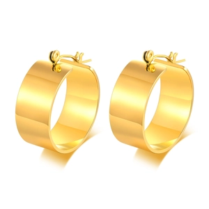 Minimalist wide polished gold hoop earrings made of high-quality stainless steel