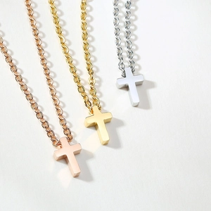 Minimalist Stainless Steel Cross Pendant Necklace For Women Polished Tiny Religious Cross O-Chain Necklace Jewelry Gift