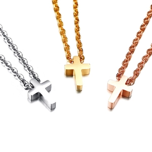 Minimalist titanium steel cross necklaces in silver, gold, and rose gold finishes