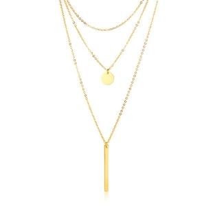 Collier Multicouche Simple en Acier Inoxydable pour Femme Pendentif Géométrique Rond Rectangulaire Chaîne à Triple Couche Or