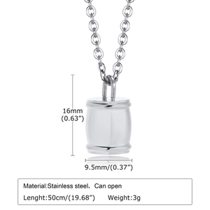 Dimensions détaillées du collier urne cylindrique ouvrant en acier inoxydable