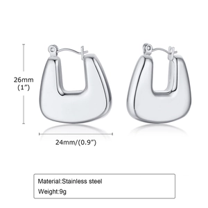 Boucles d'oreilles minimalistes en forme de U en acier inoxydable poli argenté