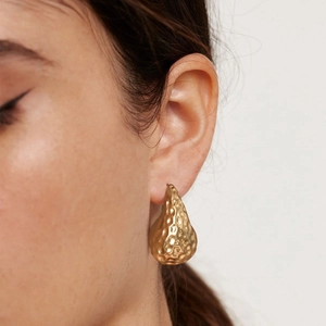 Stainless Steel Hammered Water Drop Stud Earrings Gold Plated Teardrop Geometric Earring For Women Fashion Jewelry Gift