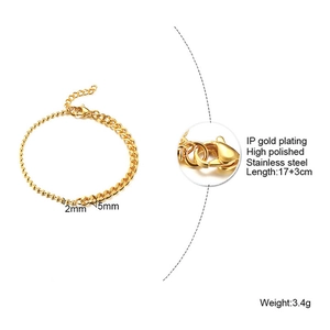 Polished 18K gold plated stainless steel curb and bead chain double layer necklace