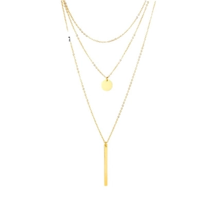 Collier triple rang en acier inoxydable doré avec pendentifs cercle et barre géométrique
