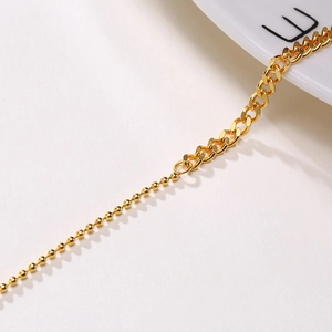 18K gold plated stainless steel layered necklace featuring curb and ball chain design