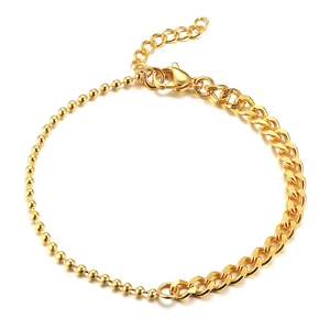 Minimalist 18K gold stainless steel bracelet featuring bead chain and curb link design