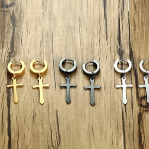Polished stainless steel 40mm cross earrings set in gold, black and silver punk style