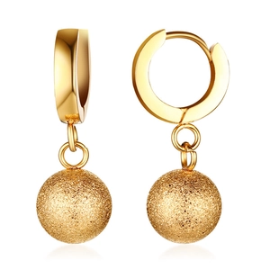 Modern Titanium Steel Matte Ball Hoop Earrings Gold Plated Frosted Ball Dangle Earrings Minimalist High Polish Jewelry For Women