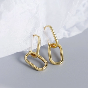 Minimalist Copper Geometric U-Shape Double Loop Drop Earrings For Women High Polish Gold Plated Fashion Jewelry Accessories