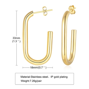 Minimalist gold U-shaped geometric hoop earrings in polished stainless steel for women
