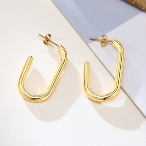 Minimalist Stainless Steel U-Shaped Geometric Hoop Earrings For Women Gold Plated Rectangle Stud Earrings Fashion Jewelry Gift