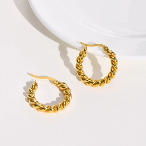 Fashion Stainless Steel Twisted Rope Hoop Earrings Gold Plated Geometric Twist Circle Earring For Women Daily Jewelry