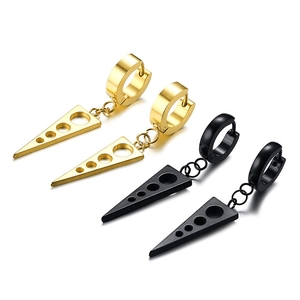 Minimalist 26MM titanium steel geometric triangle drop earrings in black and gold sets