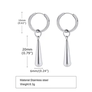 Detailed size specifications for gold teardrop earrings made of stainless steel