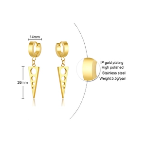 26mm stainless steel geometric triangle dangle earrings with IP gold plating for men and women
