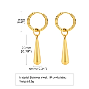 Golden stainless steel water drop earrings for women with IP gold plating and sleek finish