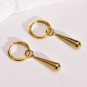 Minimalist Stainless Steel Water Drop Hoop Earrings For Women Gold Silver Polished Geometric Dangle Earrings Fashion Jewelry