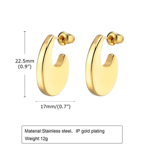 Gold U-shaped stainless steel earrings with size 22.5mm and vacuum plating