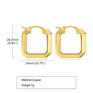 Modern gold geometric square hoop earrings made of copper, 20.5mm x 19mm size