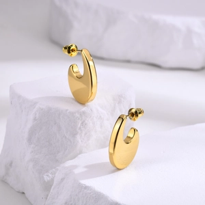Minimalist Stainless Steel U-Shaped Hoop Earrings For Women Gold Plated Geometric Polished Metal Jewelry Fashion Ear Studs