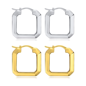 Polished gold and silver geometric square hoop earrings set in minimalist design