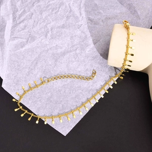 Minimalist gold titanium steel anklet with geometric rectangular charms and lobster clasp