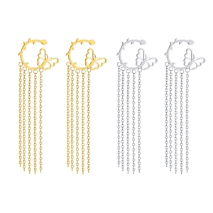 Golden and silver butterfly tassel hoop earrings made of stainless steel in set