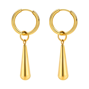 Minimalist gold-plated stainless steel teardrop earrings for women with high-polish finish
