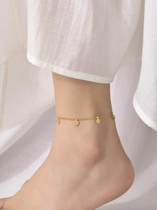Elegant gold titanium steel anklet with geometric round charms on a minimalist chain