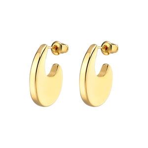 Polished golden U-shaped chunky hoop earrings for women with minimalist curved design