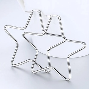 Large Star Hoop Earrings For Women Stainless Steel Polished Pentagram Geometric Statement Earrings Individual Cool Jewelry Gift