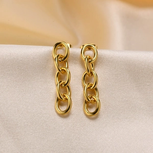 Boucles d'Oreilles Pendantes en Acier Inoxydable Maillons de Chaîne pour Femmes Plaquées Or Géométriques Anneaux Ovales Entrelacés