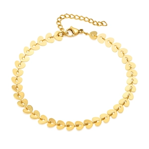 Minimalist gold heart link anklet in stainless steel with lobster clasp and extension chain