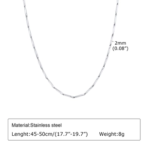 Detail of 2mm stainless steel link chain showing dimensions and material specifications