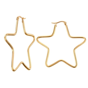 Polished gold pentagram star earrings in minimalist stainless steel hoop style