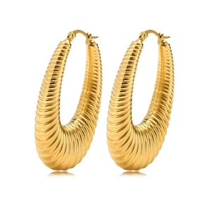 Polished gold U-shaped hoop earrings with vintage spiral texture and secure clasp