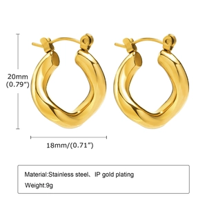Orecchini a cerchio intrecciati irregolari in oro acciaio inox, design altezza 20 mm